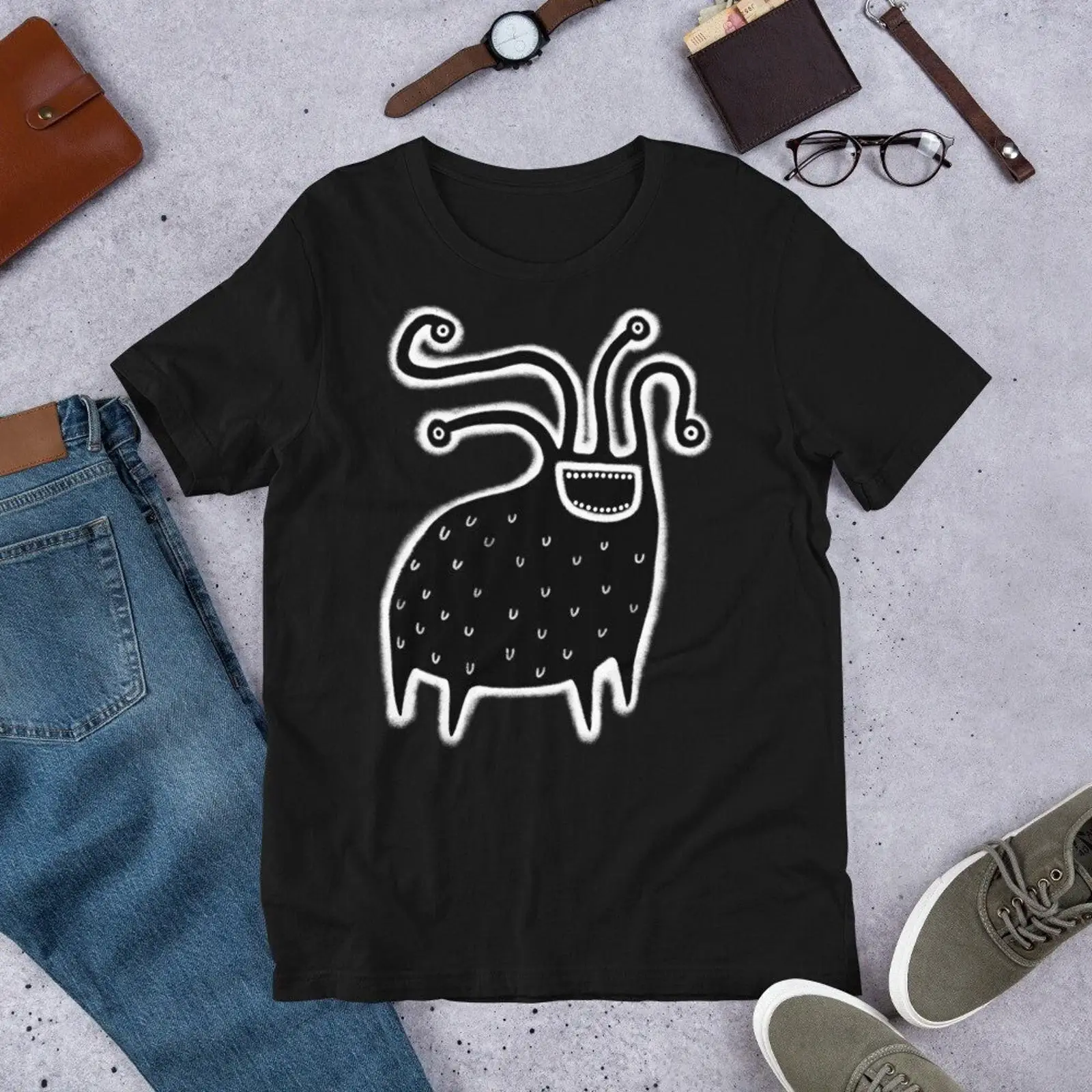 Quirky Vintage Fashion - T-shirt Mostro Originale Divertente Alieno Occhio