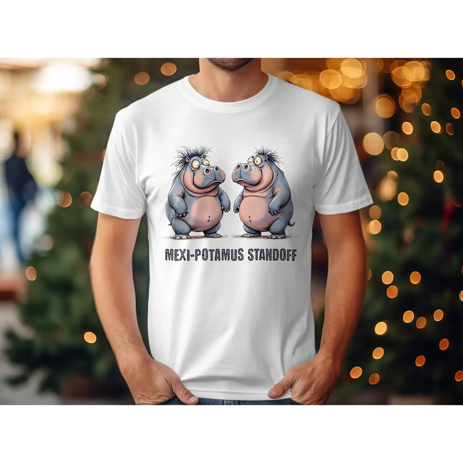 Quirky Vintage Fashion - Divertente maglietta con hipopotamo, design Mexi