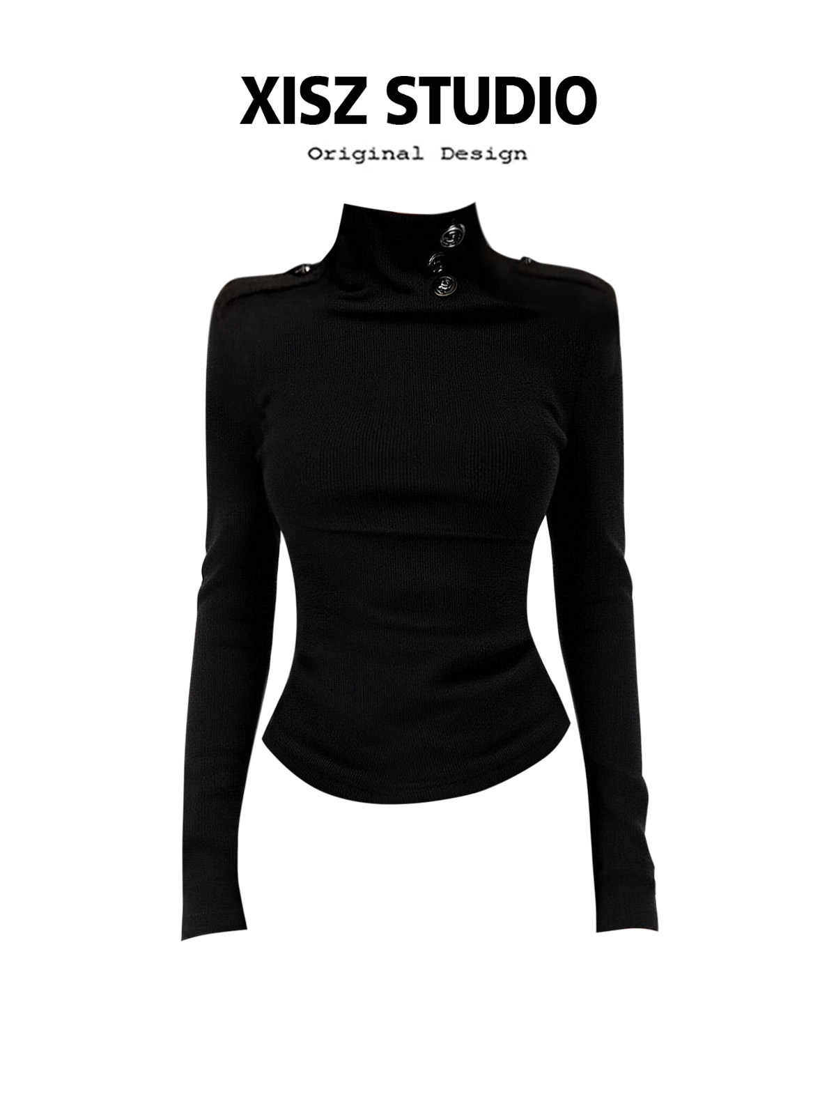 Turtleneck Knit 90S - Maglietta Gotica Nera da Donna, T-shirt