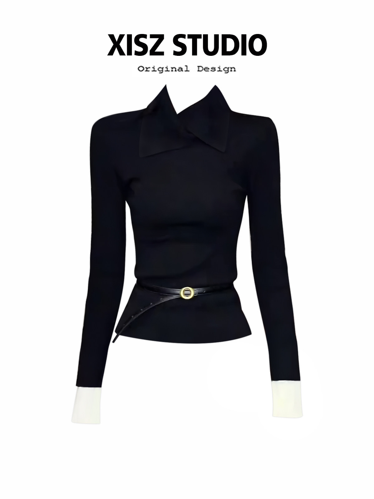Turtleneck Knit 90S - Maglietta Gotica Nera da Donna, T-shirt